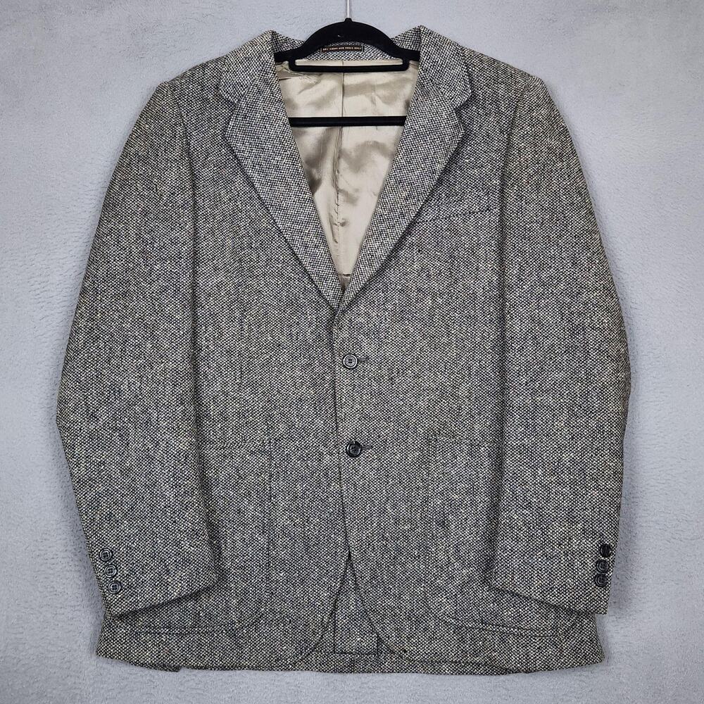Vintage Richman Brothers Blazer Mens 42L Gray Wool Herringbone Tweed Sport Coat